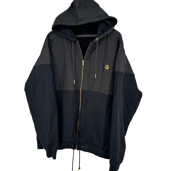 Cookies Other - Cookies SF Mens 3XL Black Quilted Mixed Media Full Zip Hoodie Gold Logo Jacket